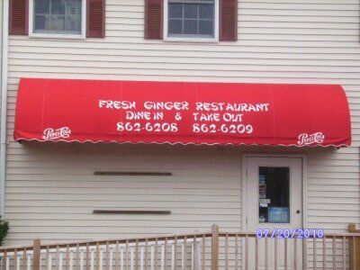 Fresh Ginger Restaurant sign — Awnings in Stetson, ME