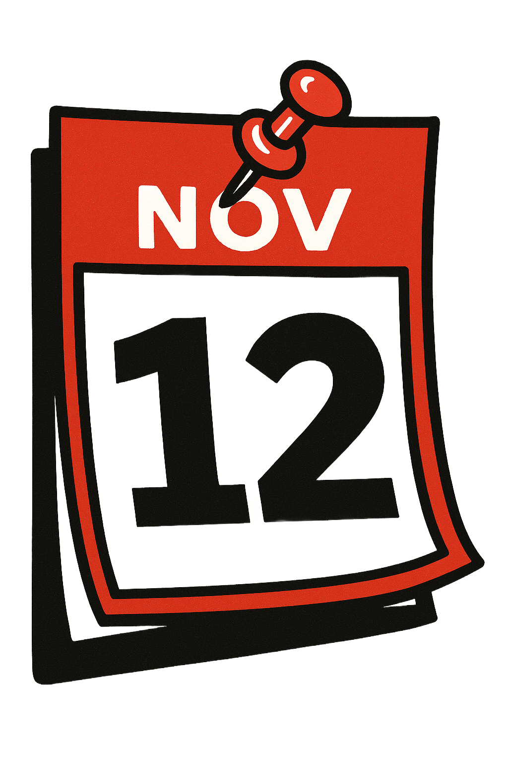 Calendar showing November 12, pinned with a red pushpin.