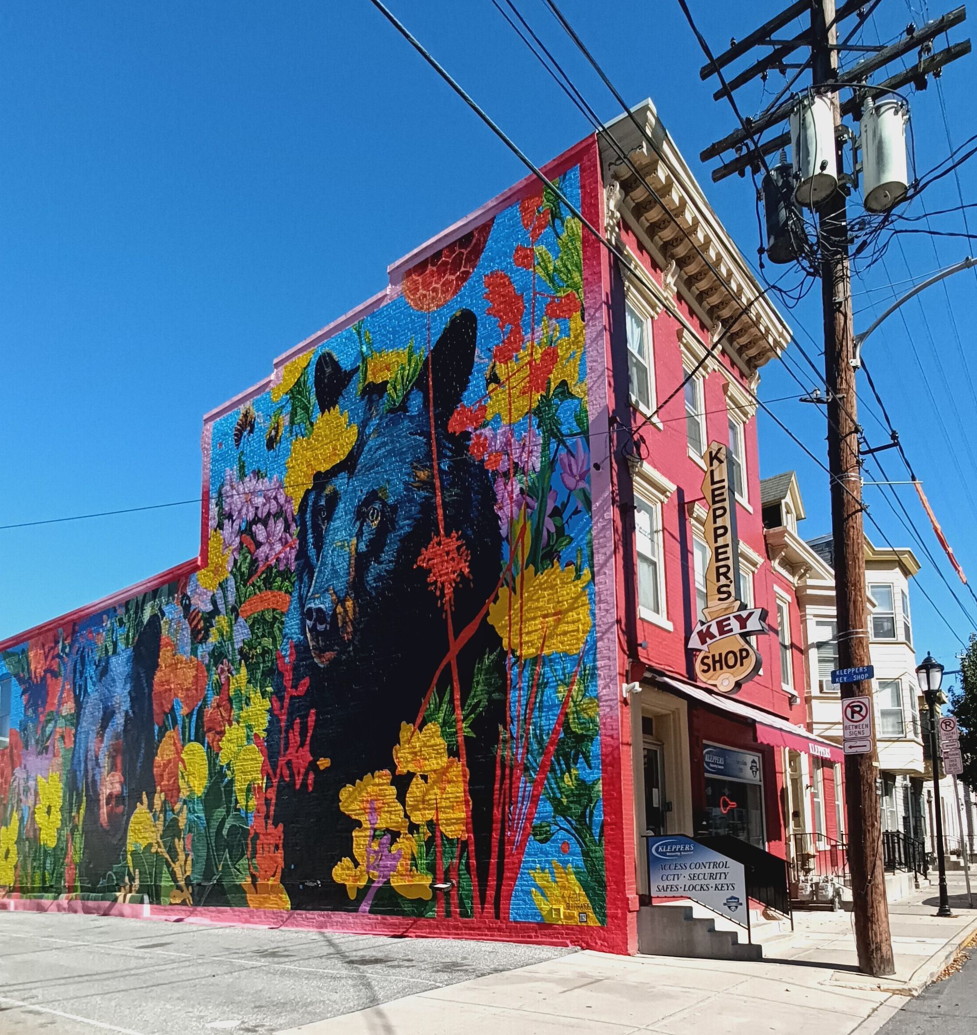 A building with a large mural on the side of it