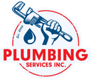 A logo for plumbing services inc. with a fist holding a wrench