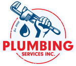 A logo for plumbing services inc. with a fist holding a wrench
