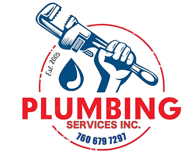 Logo: Hand holding wrench, red circle, water drop, 
