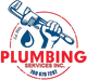 A logo for plumbing services inc. with a hand holding a wrench