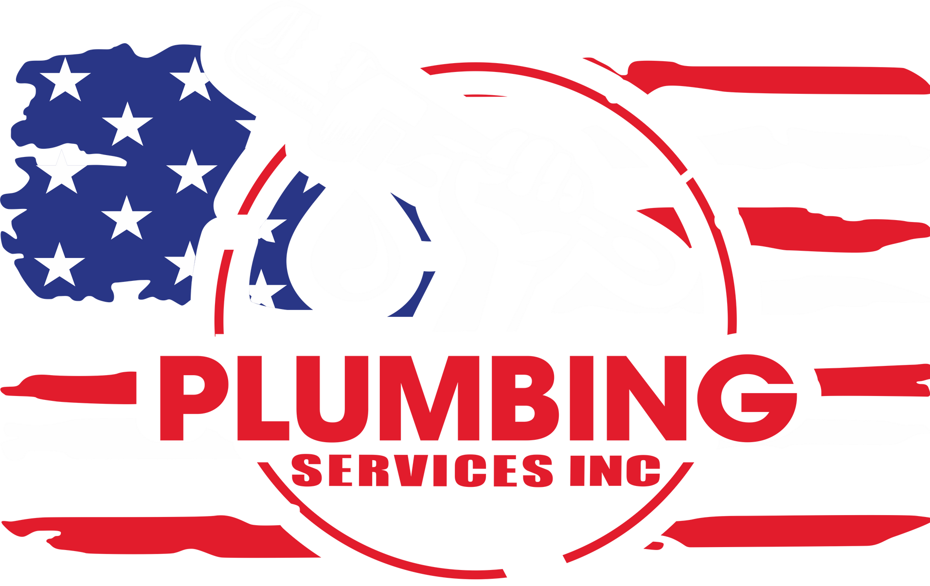 A plumbing services inc logo with an american flag in the background