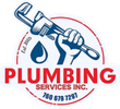 A logo for plumbing services inc. with a fist holding a wrench