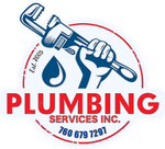 A logo for plumbing services inc. with a fist holding a wrench