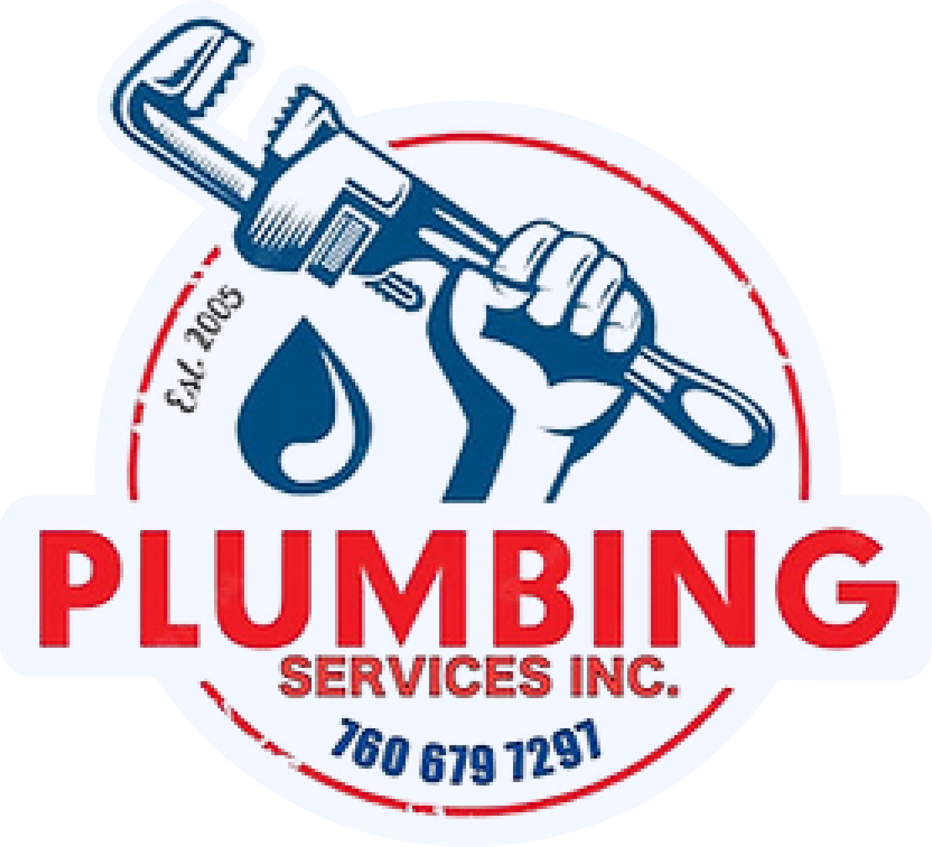 A logo for plumbing services inc. with a fist holding a wrench