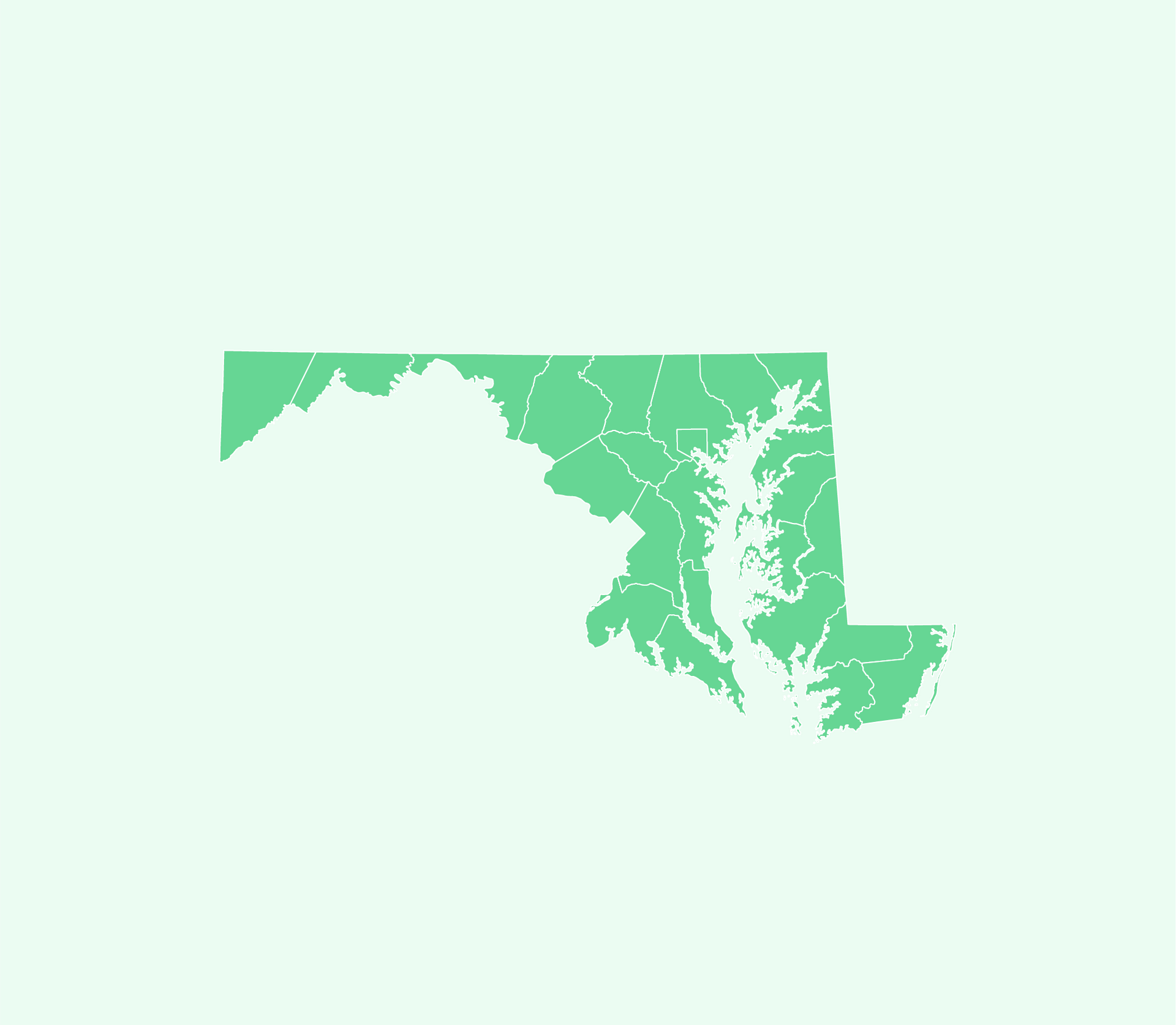Map highlighting Maryland counties served by Yes ABA Therapy