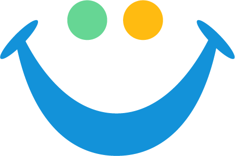 Smiling graphic with two colorful circles