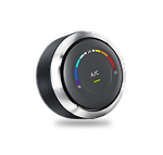 A black and silver a/c knob with a rainbow colored display on a white background. | Compassion Auto Care LLC