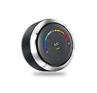 A black and silver a/c knob with a rainbow colored display on a white background. | Compassion Auto Care LLC