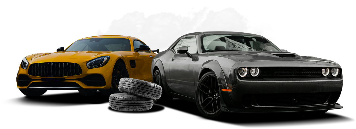 A yellow mercedes amg gt and a gray dodge challenger are parked next to each other. | Compassion Auto Care LLC