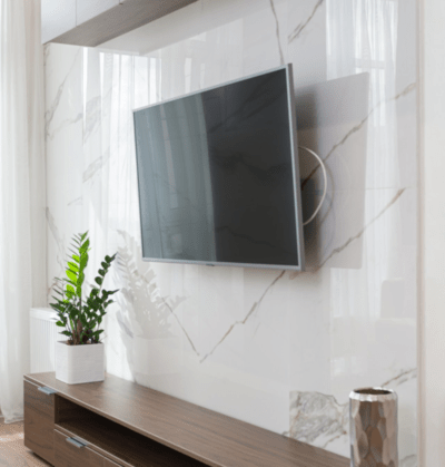 Wall mounted tv on tile wall