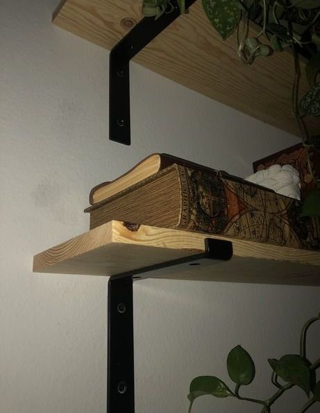 Cedar Plank Wall Shelves with black mounting bracket