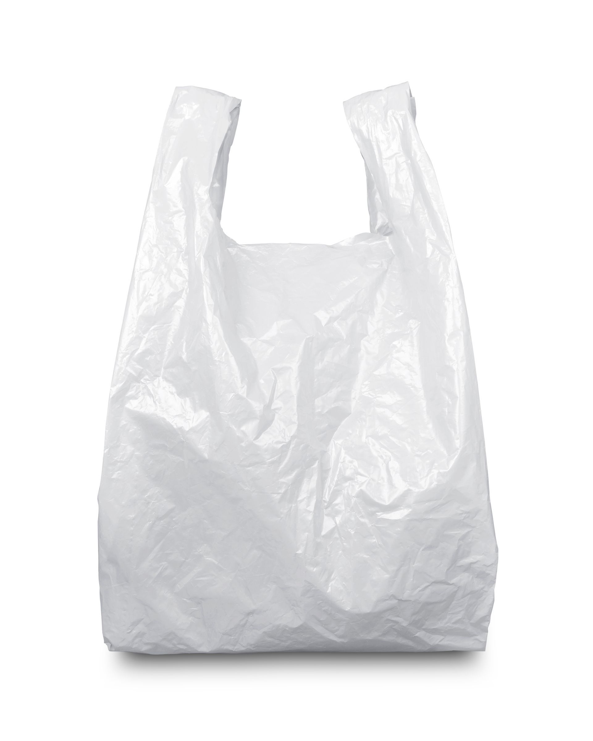 A white plastic bag on a white background.