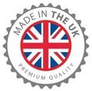 A made in the uk premium quality seal with a british flag in the center.