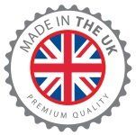A made in the uk premium quality seal with a british flag in the center.