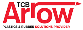The logo for tcb arrow plastics and rubber solutions provider
