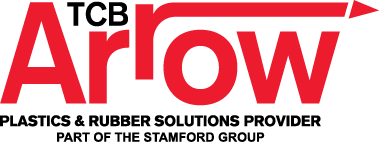 The logo for tcb arrow plastics and rubber solutions provider
