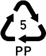 A recycling symbol for pp plastic with three arrows pointing in opposite directions.
