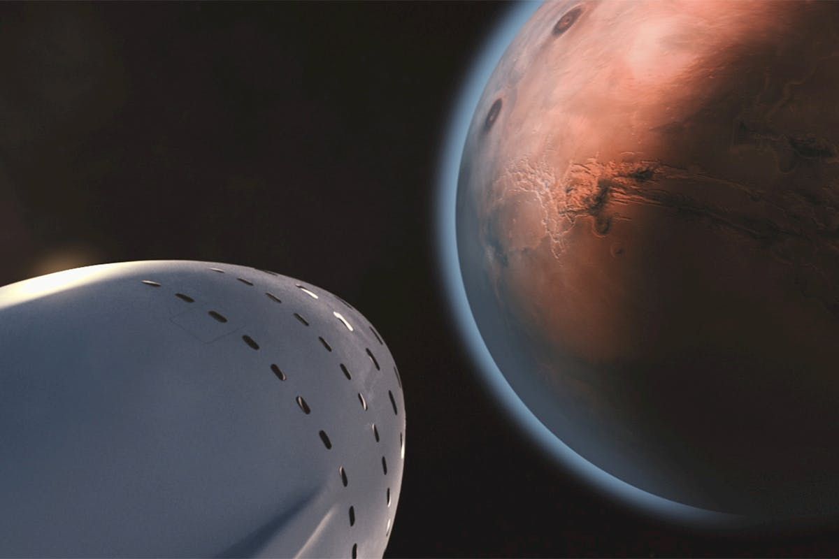 An artist 's impression of a space ship approaching mars