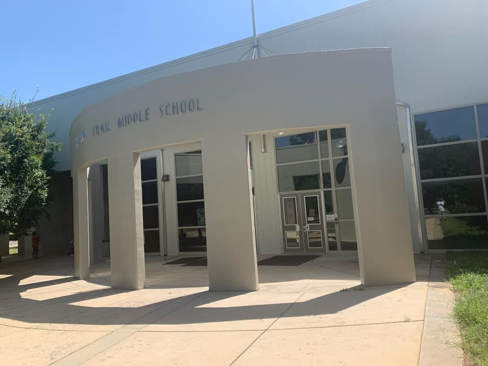 Gray building labeled 