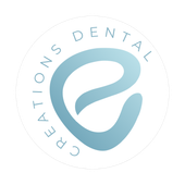 Logo for Creations Dental featuring a stylized, light blue letter
