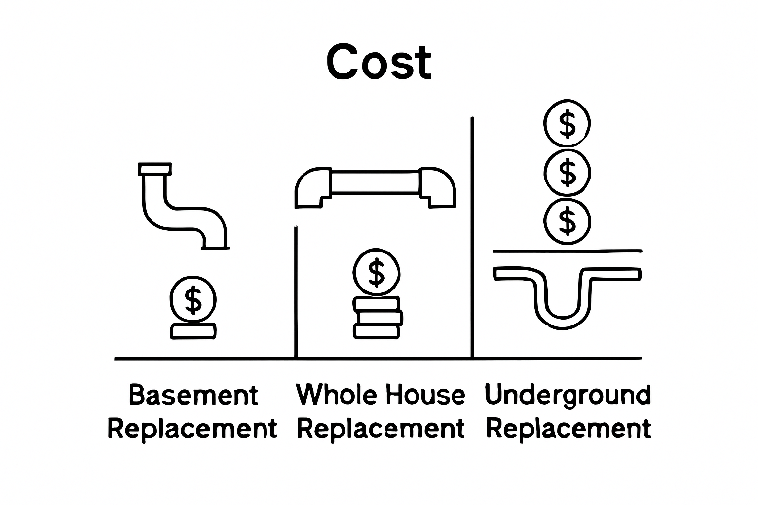 infographic comparing cast iron pipe replacement costs by location