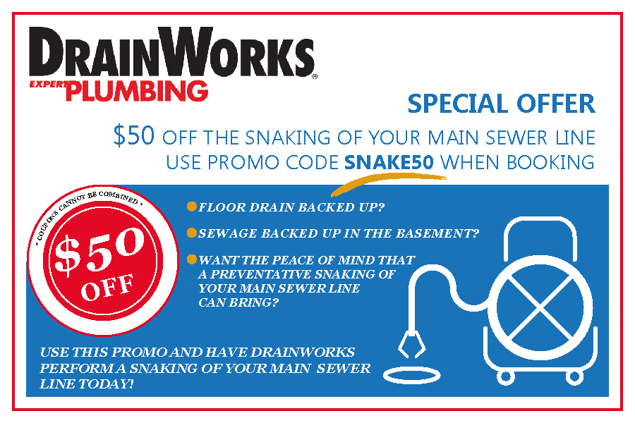 Toronto Plumber promotion $50 Off Sewer Drain Snaking