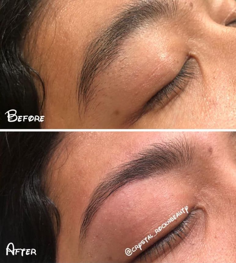 A before and after picture of a woman 's eyebrows