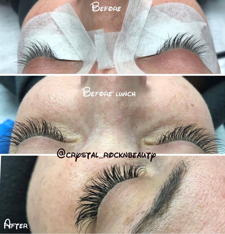 A before and after photo of a woman 's eyelashes