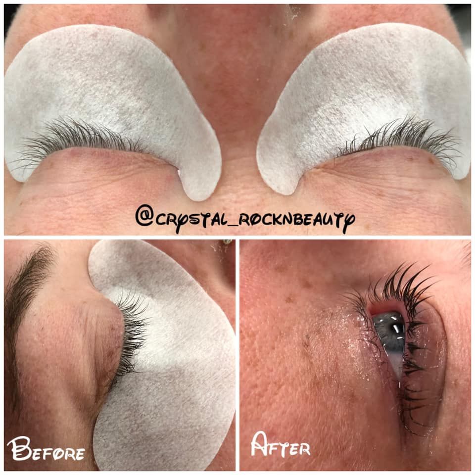 A before and after photo of a woman 's eyelashes