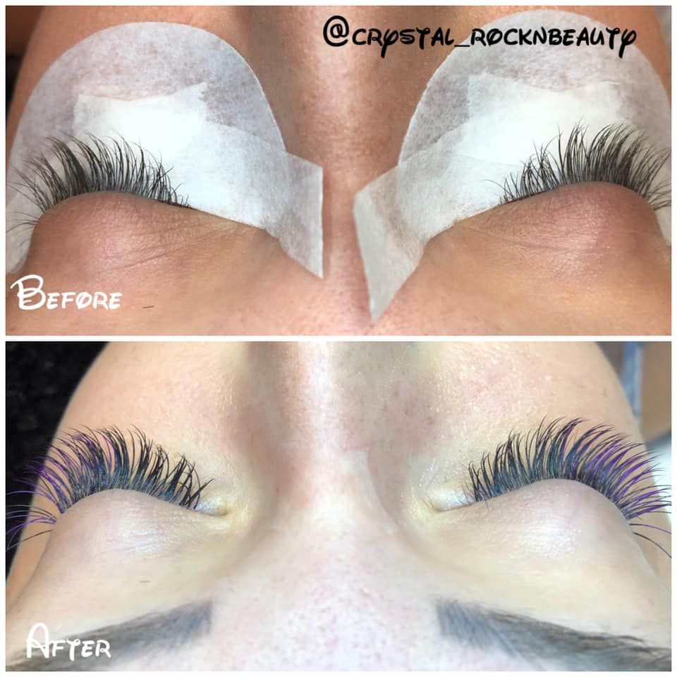 A before and after photo of a woman 's eyelashes