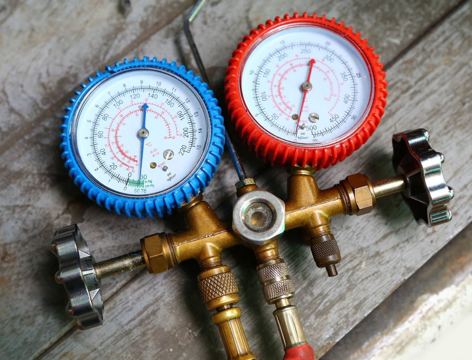 A close-up of a couple of gauges