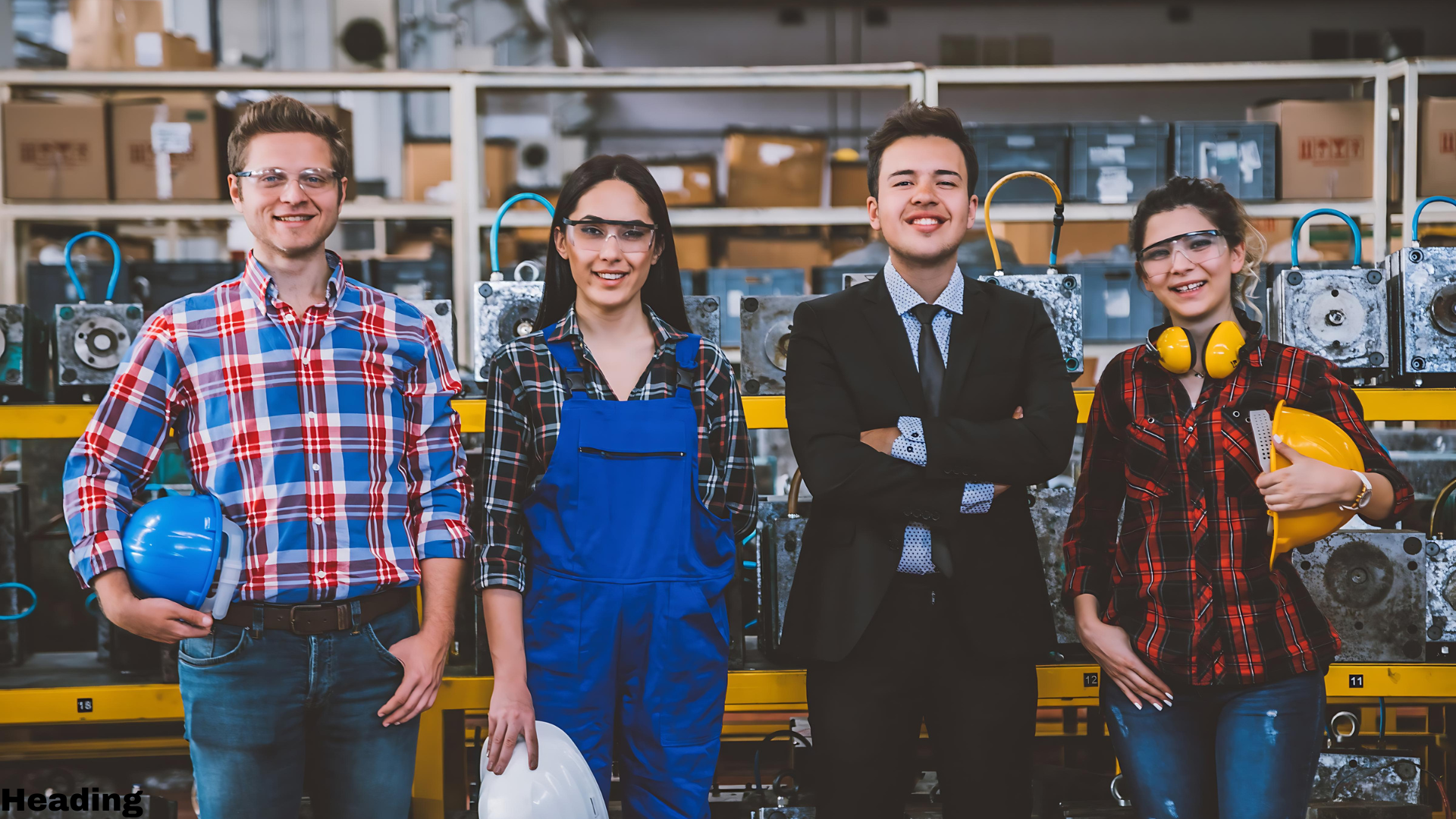 A group of people are standing next to each other in a factory.