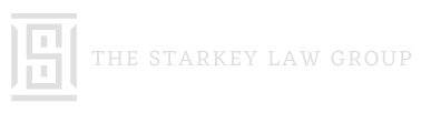 the logo for the starkey law group is blue and white .