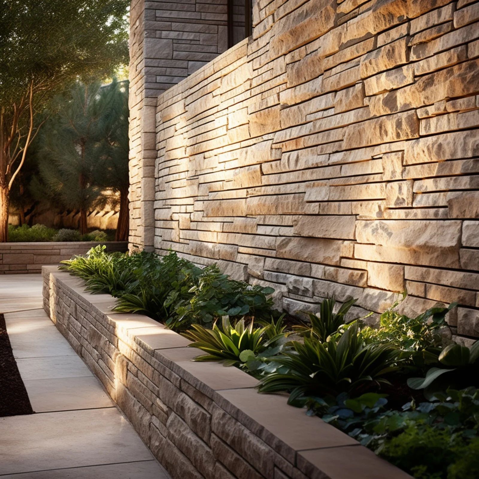 A brick wall with plants growing on it