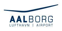 The logo for aalborg lufthavn i airport is blue and white.