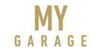 Logoet til min garage er et guldlogo på en hvid baggrund.