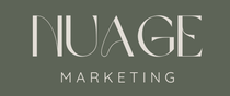 A logo for nuage marketing on a gray background.