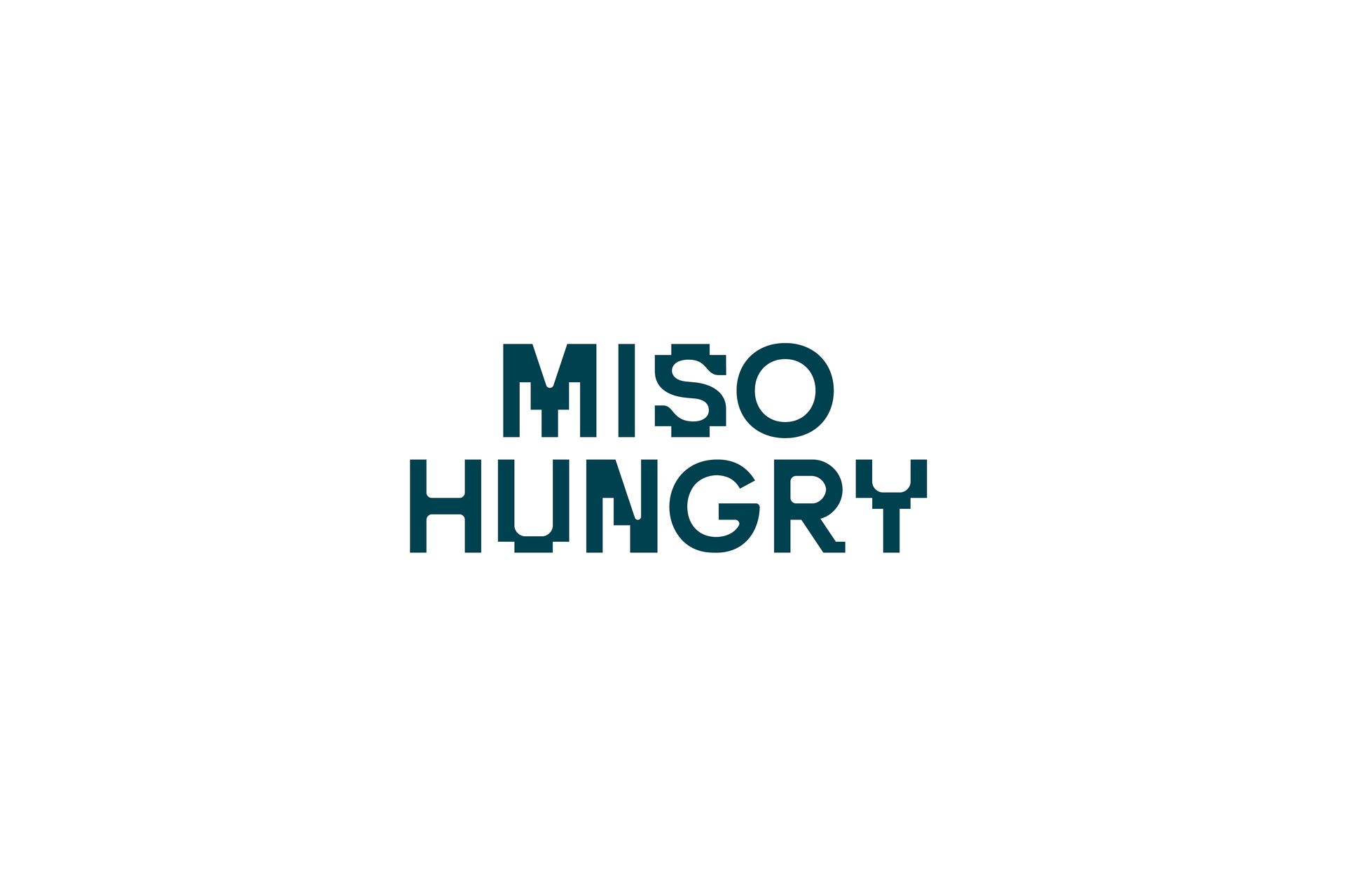 The logo for miso hungry is a blue logo on a white background.