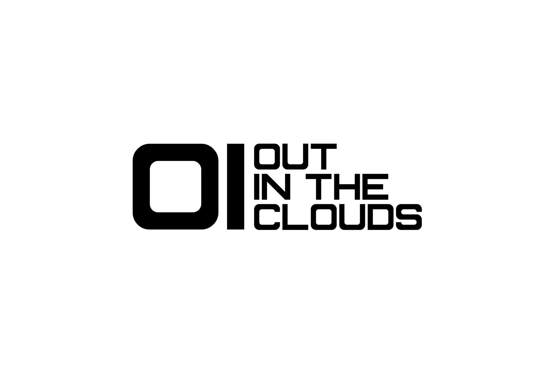 The logo for out in the clouds is black and white on a white background.