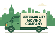 logo of green truck with green city as background