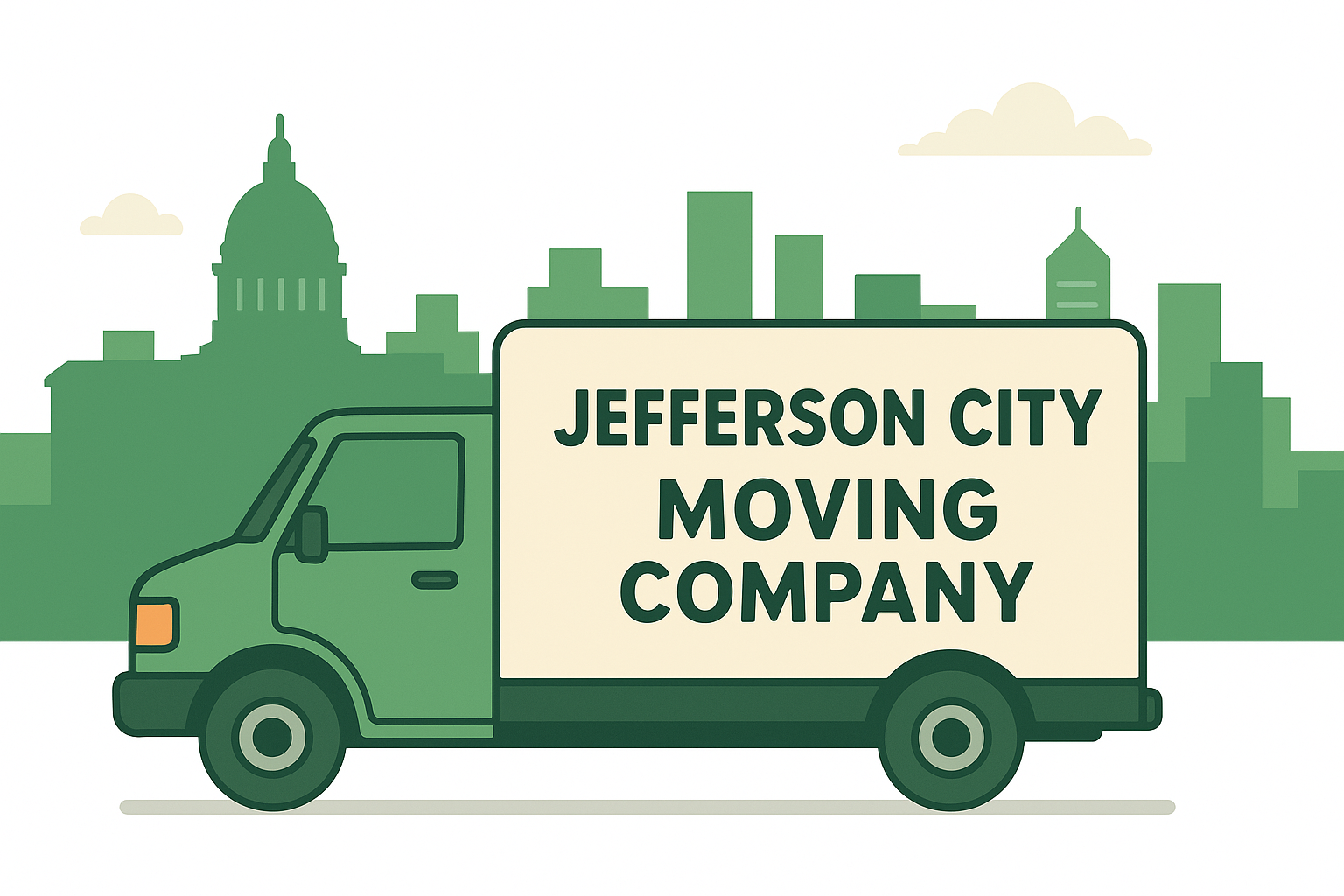 logo of green truck with green city as background