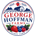 George Hoffman Farms logo with barn, berries, and “Berry Farm” text in red, navy, and green