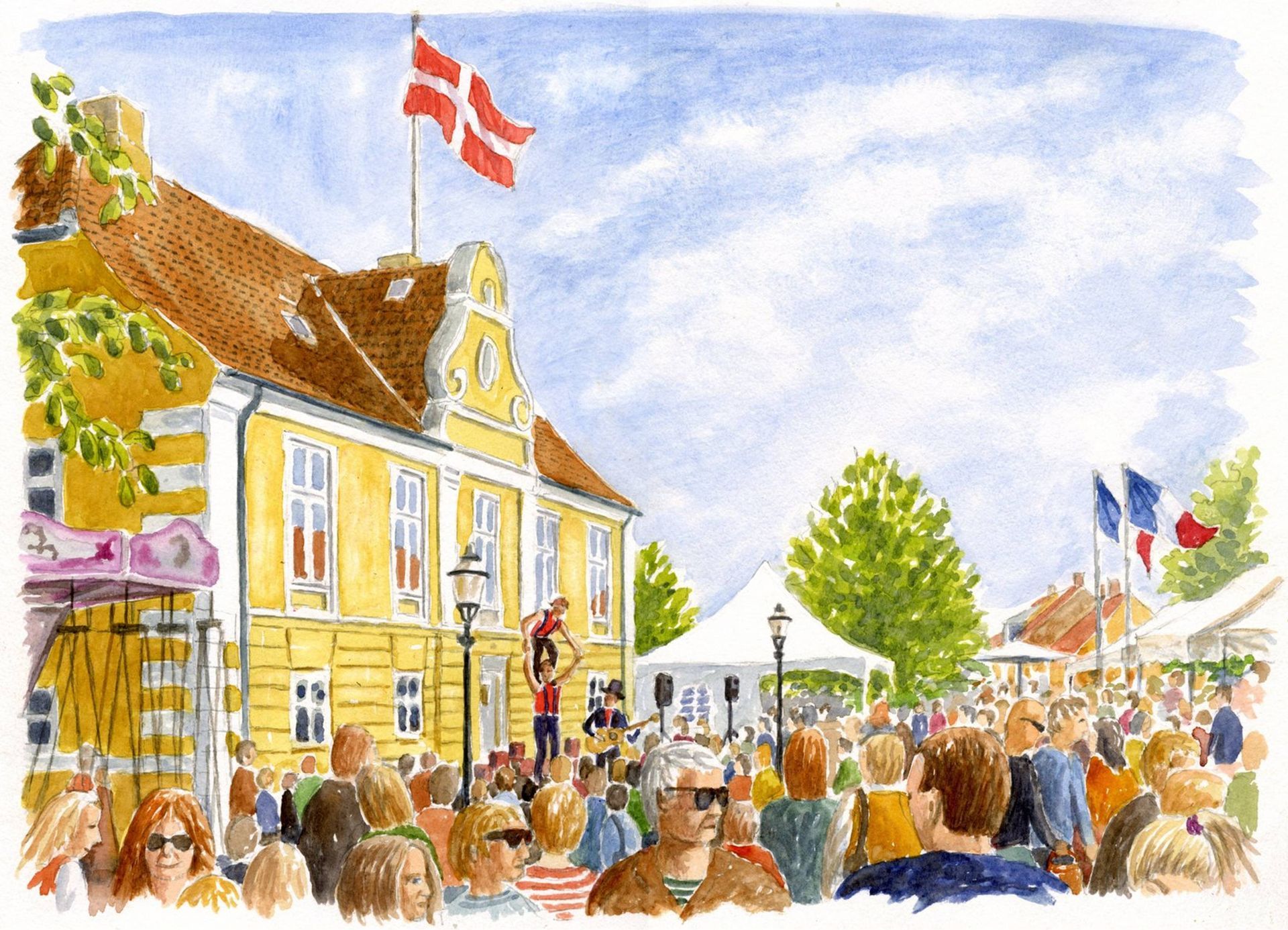 Maleri af Præstø Rådhus under Fransk Forår