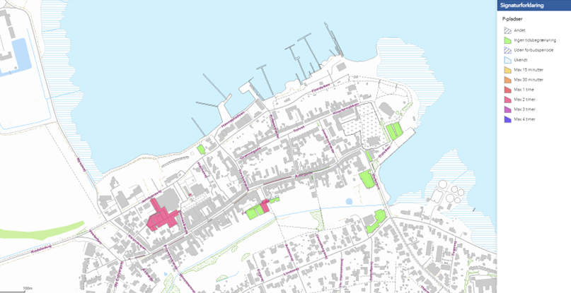 Kort der viser parkeringsmuligheder i Præstø