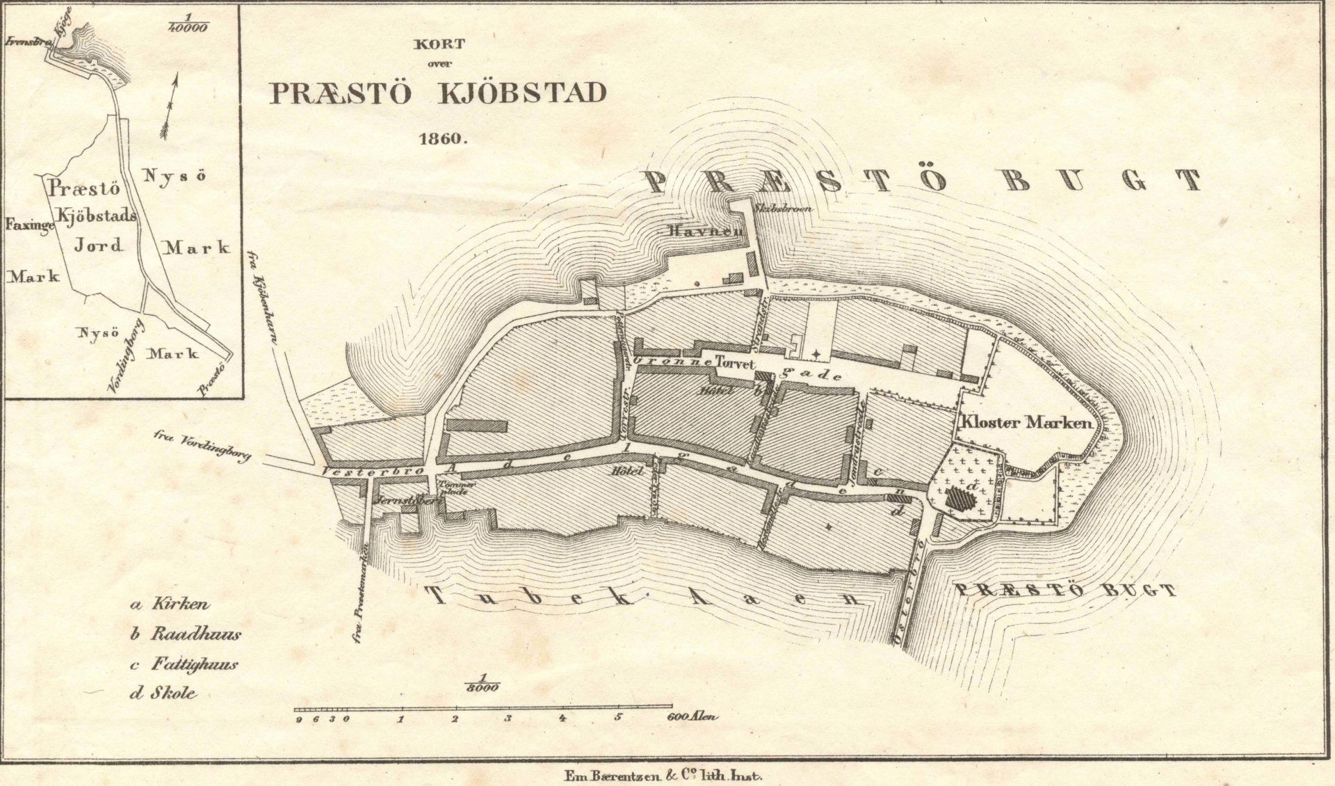 Kobberstik eller tegning: Kort over Præstø 1860