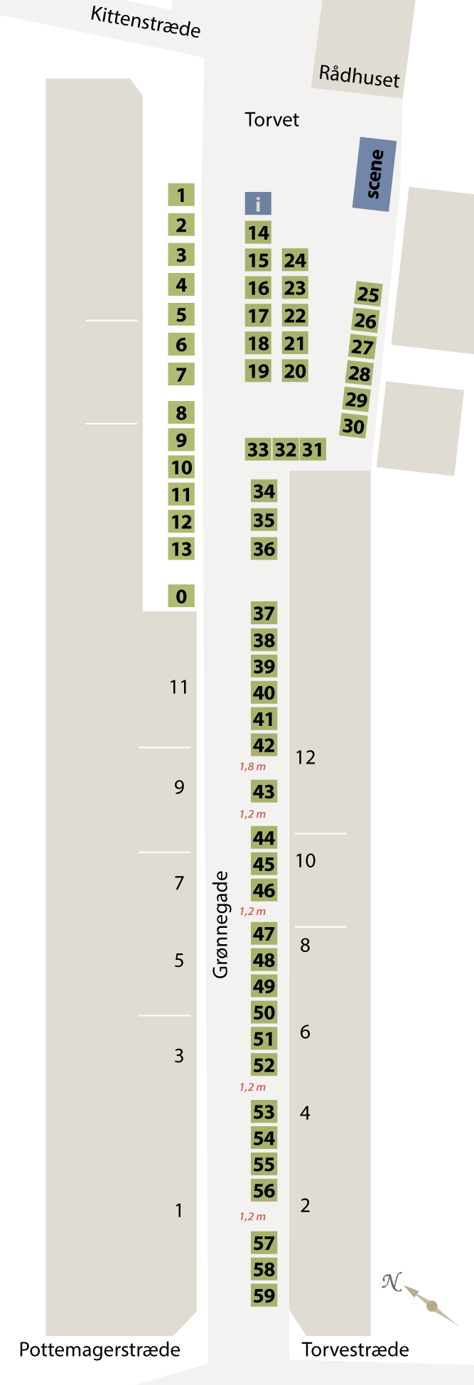 Kort over Torvet og Grønnegade ved Fransk Forår i Præstø