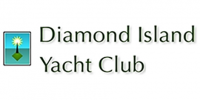 The diamond island yacht club logo is a blue square with a diamond in the middle.